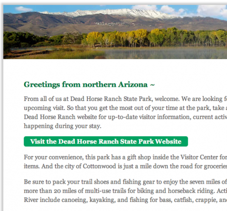 Dead Horse Ranch State Park AZ Reminder Email from Starling Travel