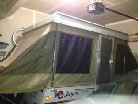 Deployed Jayco Tent Trailer in the Garage