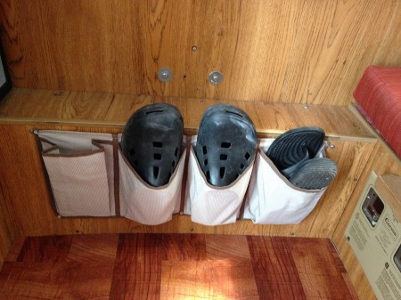 Shoe organizer in a tent camper from Starling Travel
