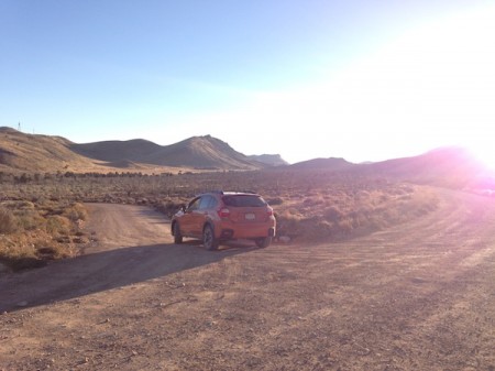 Subaru XV Crosstrek on the Mojave Desert Joshua Tree Road