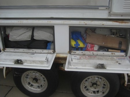 Truck Camper on a Flatbed Trailer